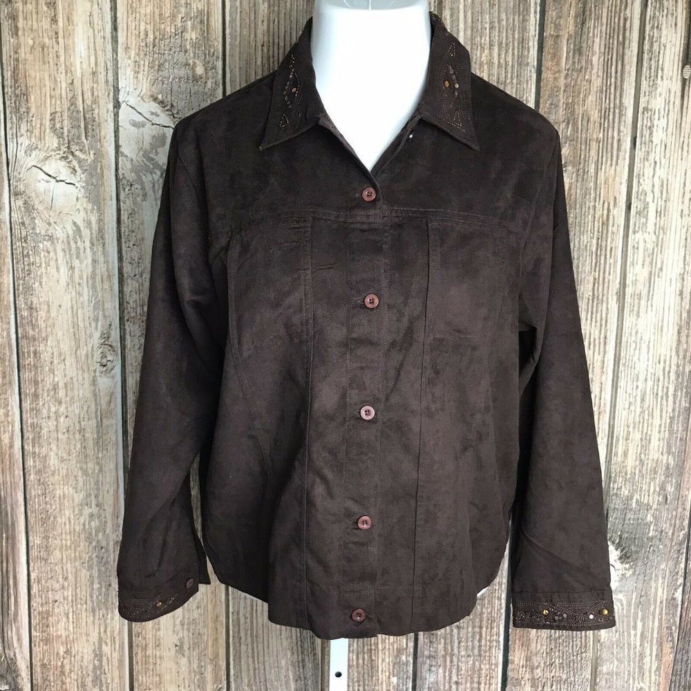 Keneth Too Women's Button Down Top ~ Sz L ~ Brown